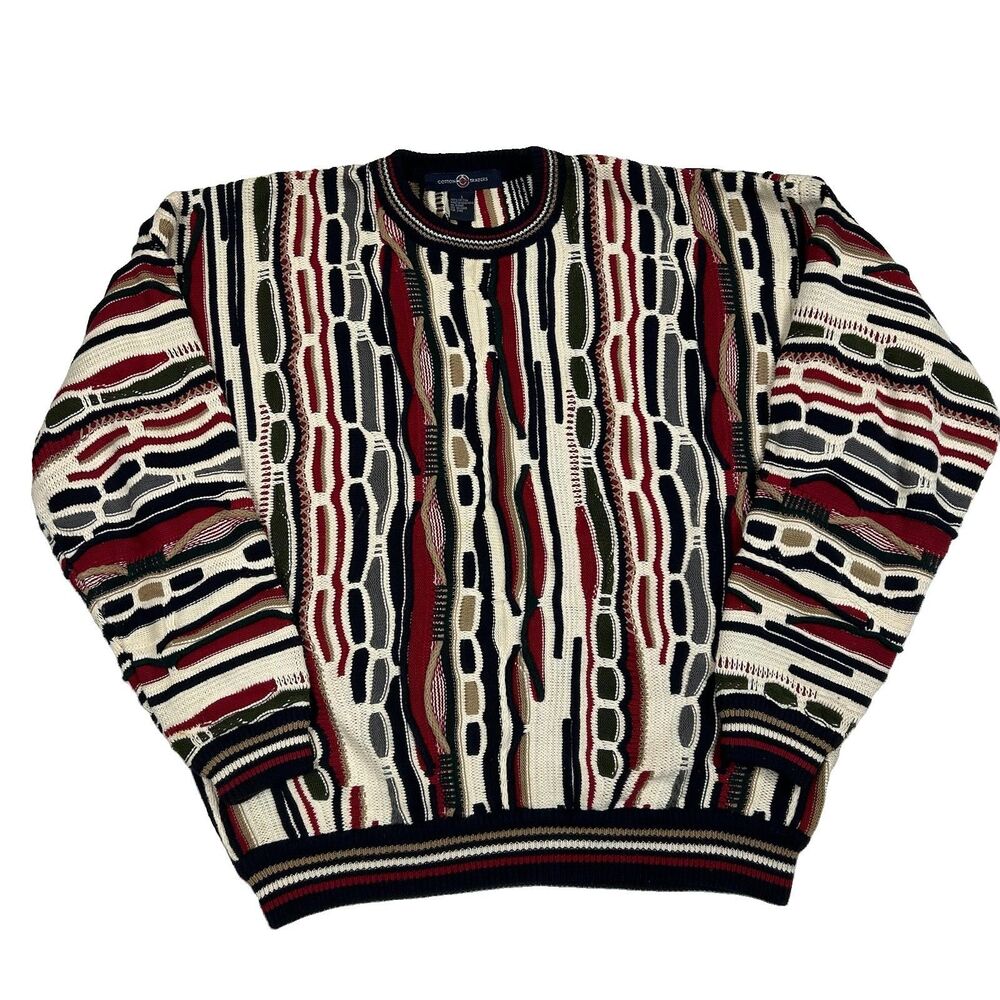 VTG 90s Cotton Traders Sweater Colorful 3D Knit Crew Neck Large Coogi Style
